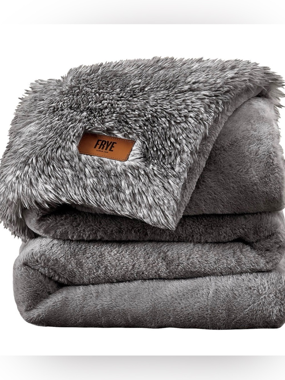 FRYE Arctic Luxe Faux Fur Throw, 60" x 70" Gray Machine Washable NEW